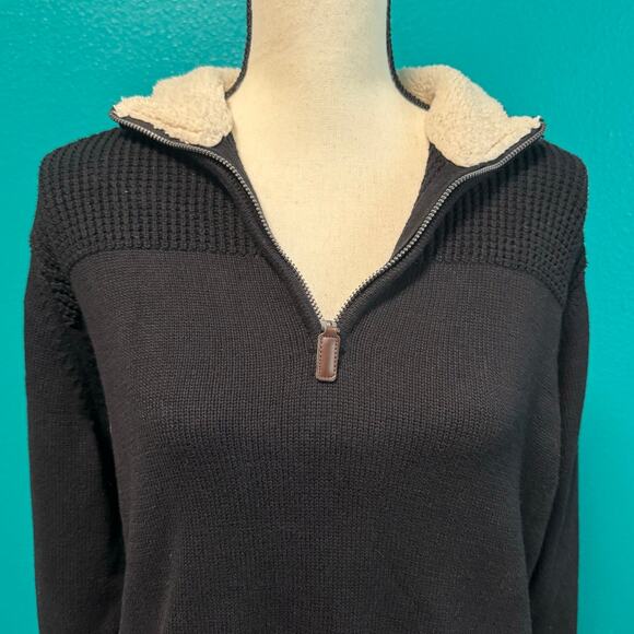 Field & Stream Black 100% Cotton Sherpa Collar Half Zip Sweater Women's Medium - Picture 8 of 9